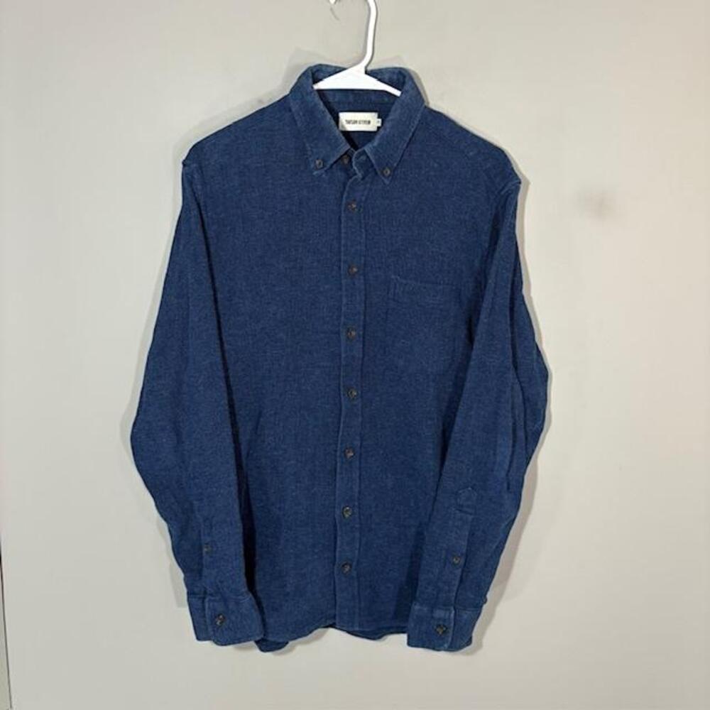 Taylor Stitch Shirt Mens 40 Blue Long Sleeve Button Up Knit Cotton Casual